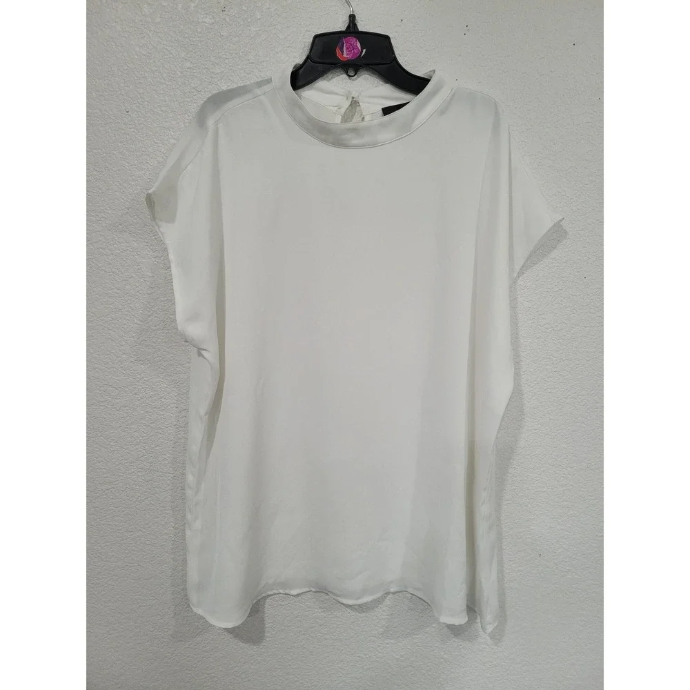 Halogen Womens White Mock Neck Keyhole Back Sleeveless Blouse Plus Size 1 #22